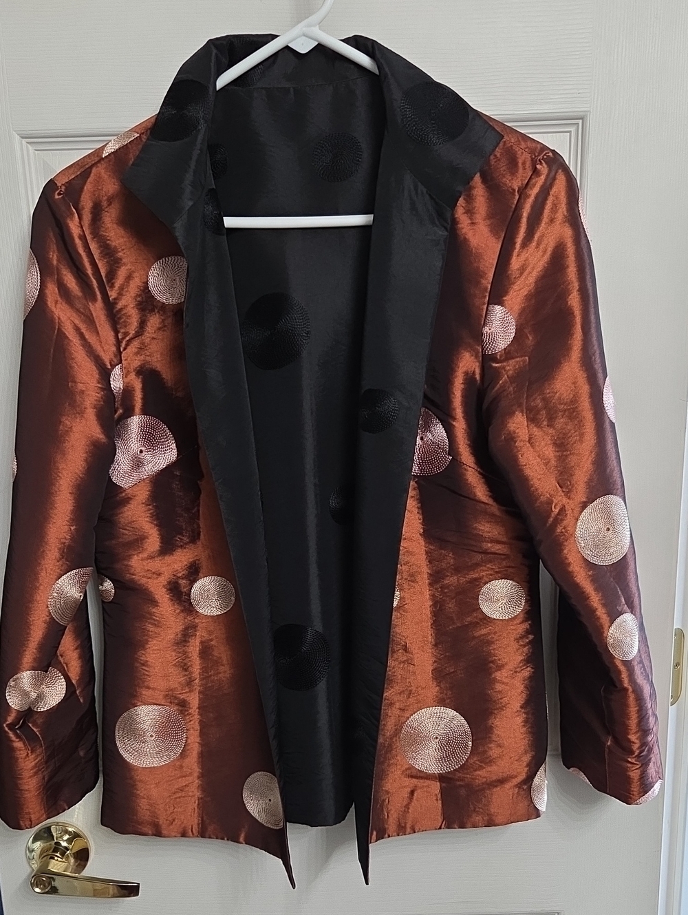 Womens Copper Polka Dot Reversible Satin Blazer